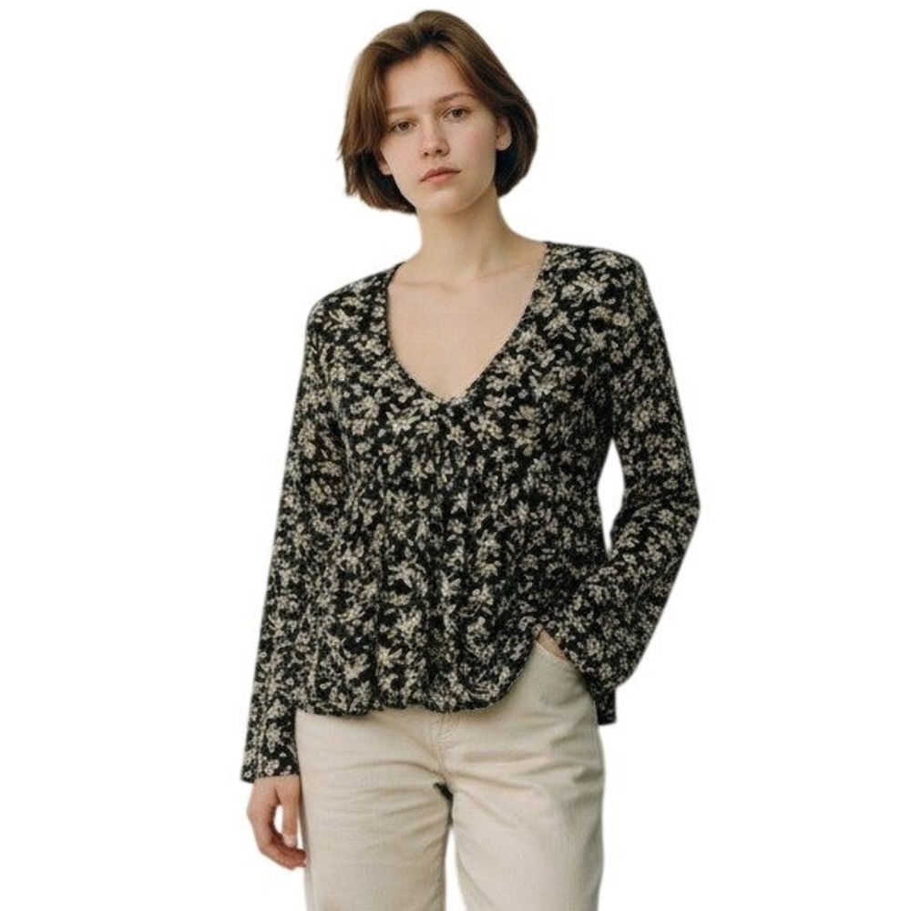 Denim & Supply Ralph Lauren Women Cropped Floral Blouse  Long Sleeve Peasant Top
